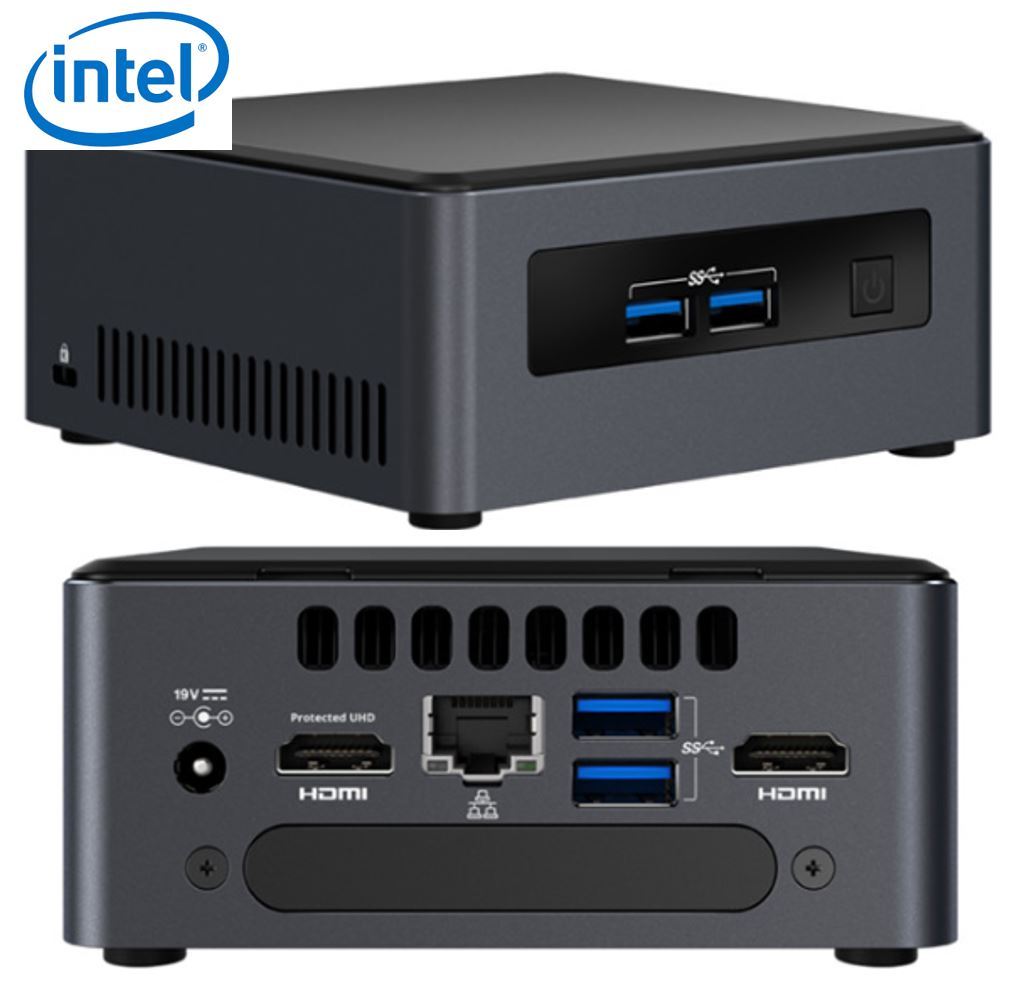 Intel NUC mini PC i7-8650U with dual HDMI ports and compact design, ideal for digital signage.