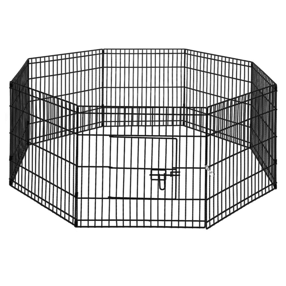 i.Pet 24-inch 8-panel pet dog playpen in black, showcasing its durable steel frame and flexible configuration options.