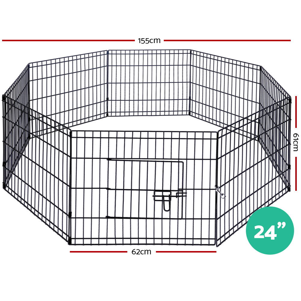 i.Pet 24-inch 8-panel pet dog playpen in black, showcasing its durable steel frame and flexible configuration options.