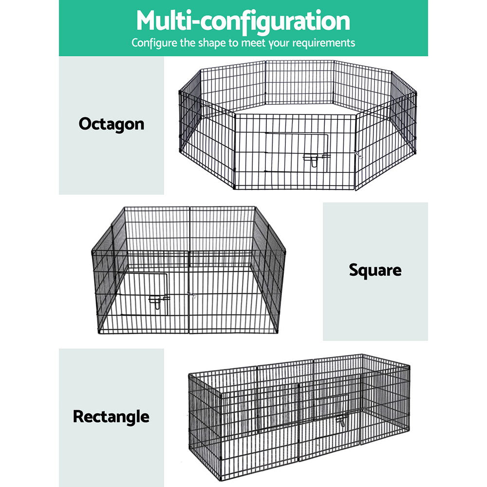 i.Pet 24-inch 8-panel pet dog playpen in black, showcasing its durable steel frame and flexible configuration options.