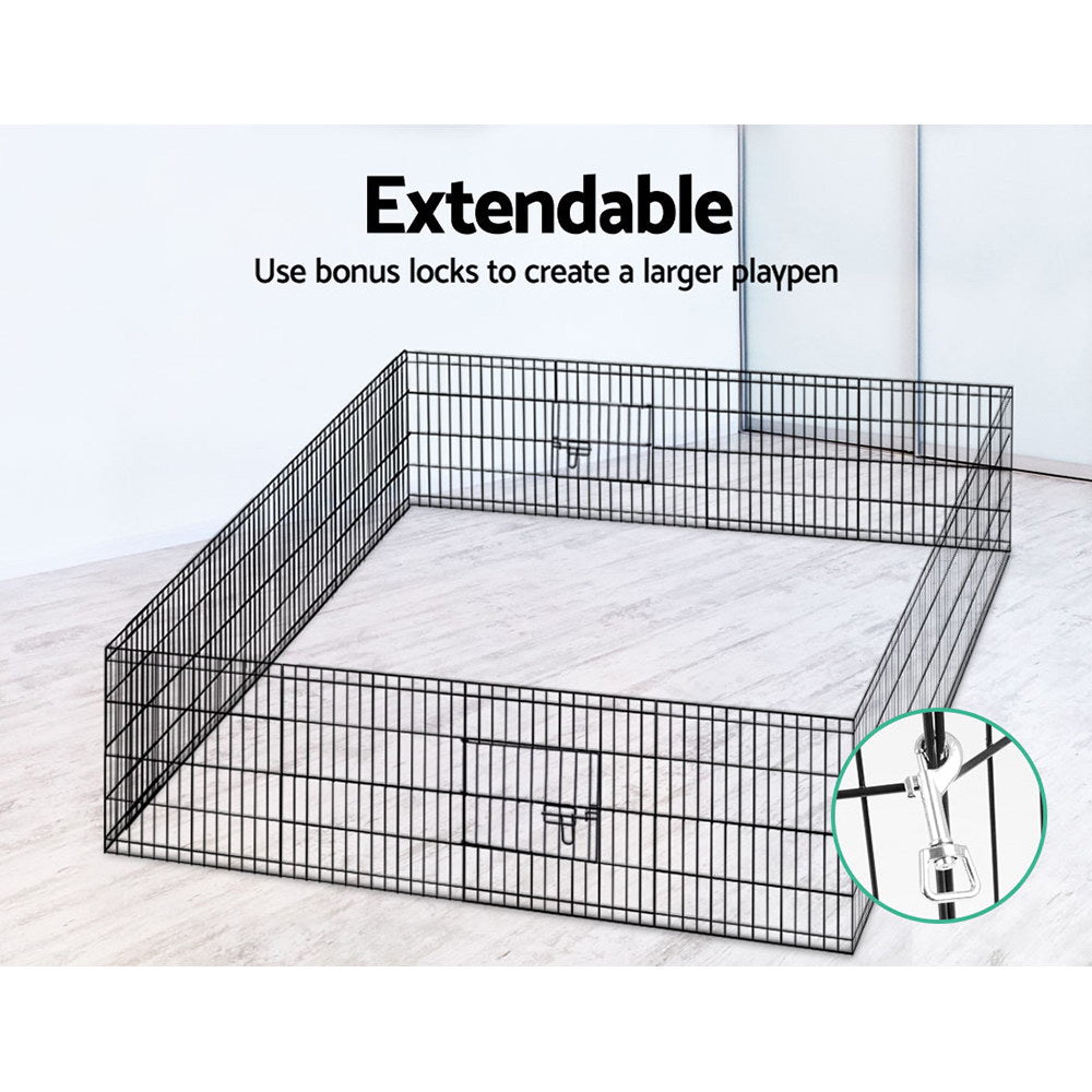 i.Pet 24-inch 8-panel pet dog playpen in black, showcasing its durable steel frame and flexible configuration options.