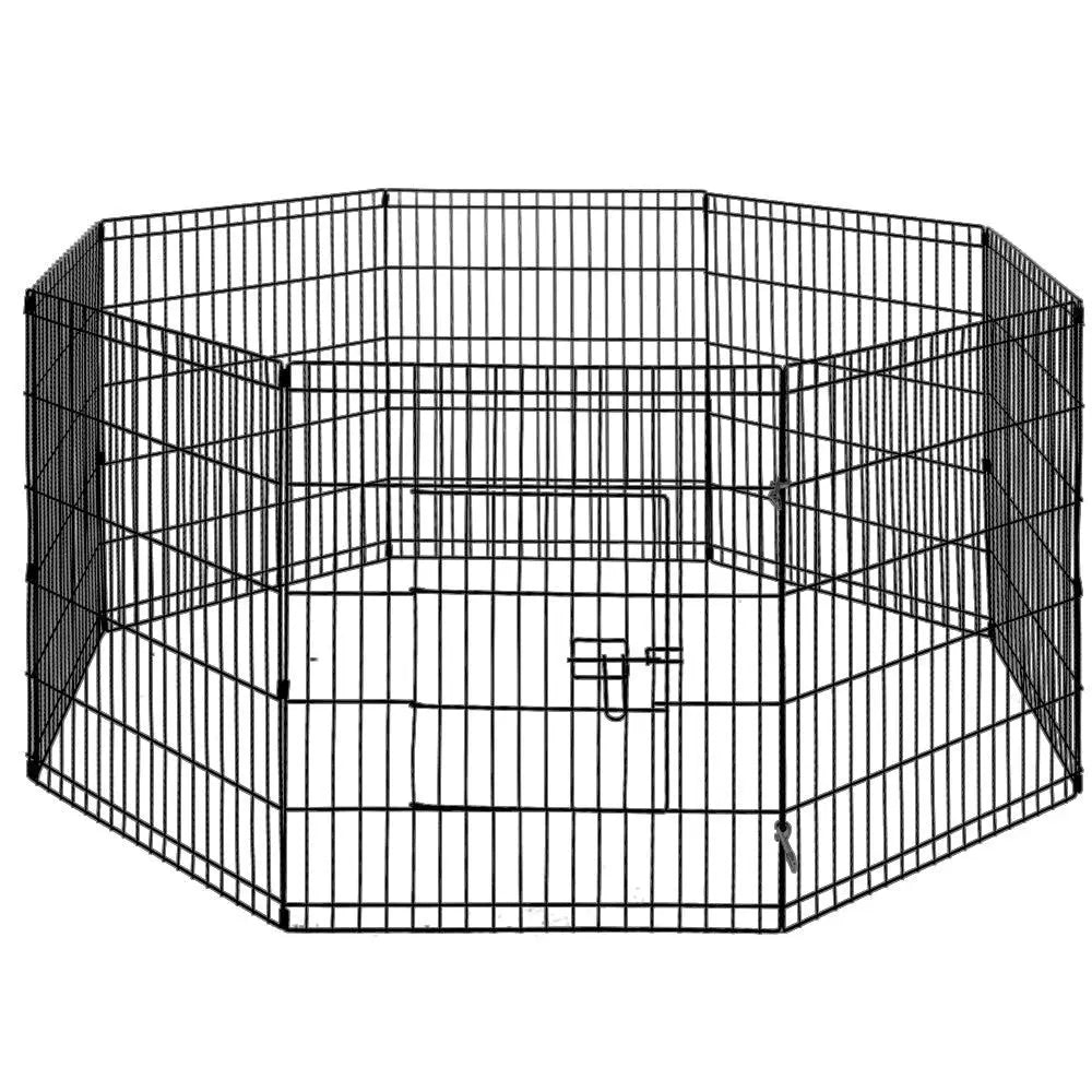 i.Pet 30" 8 Panel Pet Dog Playpen in black, showcasing its durable steel frames and multiple configuration options.