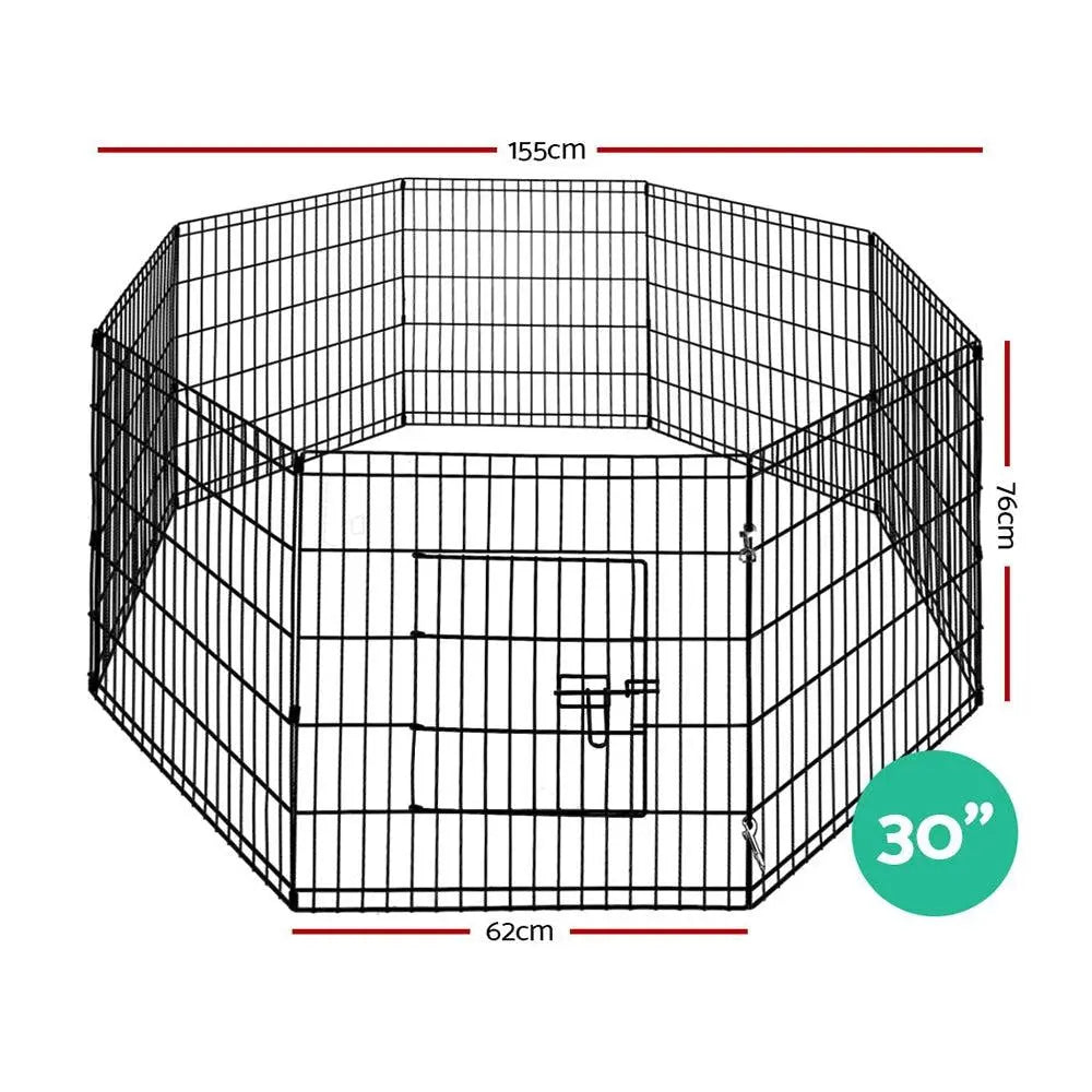 i.Pet 30" 8 Panel Pet Dog Playpen in black, showcasing its durable steel frames and multiple configuration options.