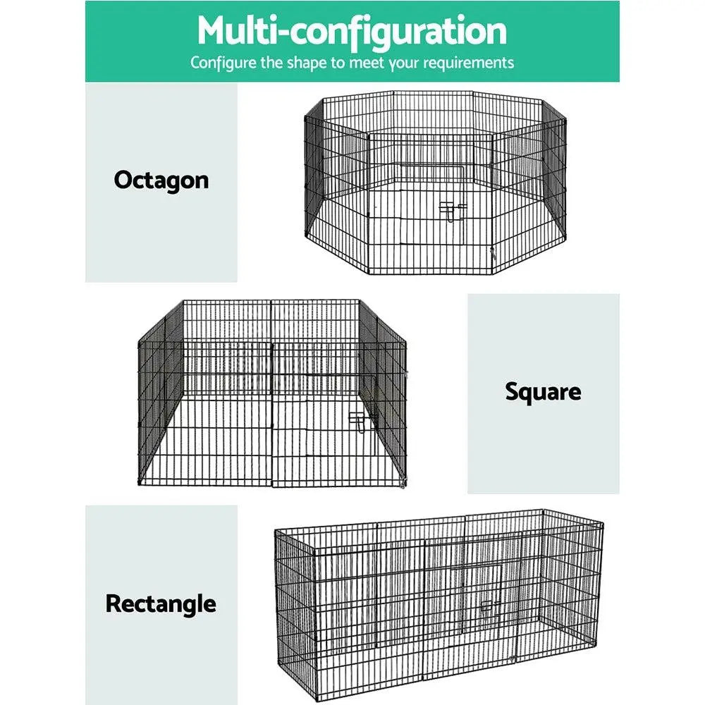 i.Pet 30" 8 Panel Pet Dog Playpen in black, showcasing its durable steel frames and multiple configuration options.