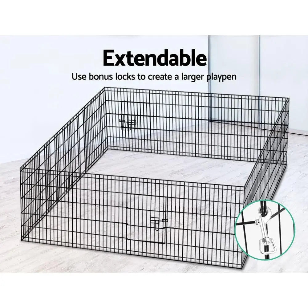 i.Pet 30" 8 Panel Pet Dog Playpen in black, showcasing its durable steel frames and multiple configuration options.