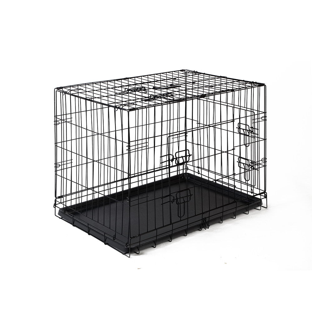 i.Pet 36inch Pet Cage in black, featuring three access doors and a removable tray for easy cleaning.