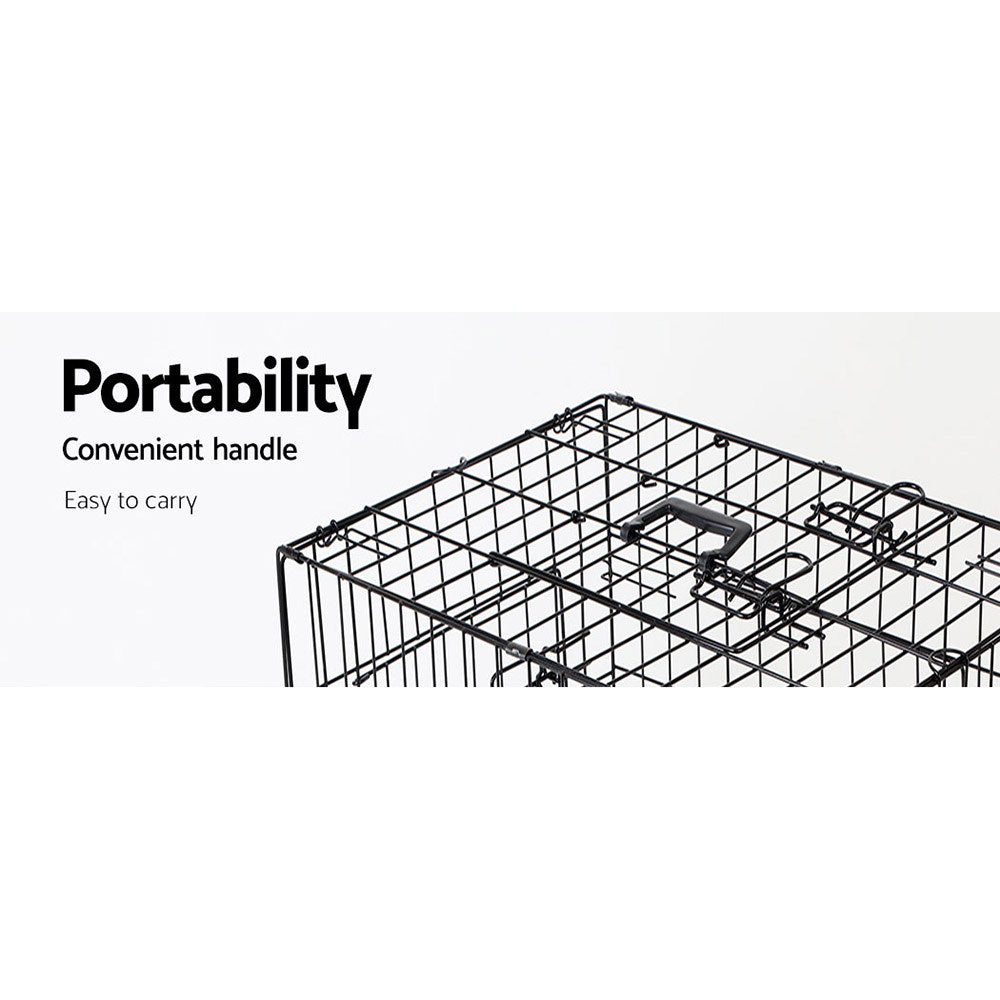 i.Pet 36inch Pet Cage in black, featuring three access doors and a removable tray for easy cleaning.