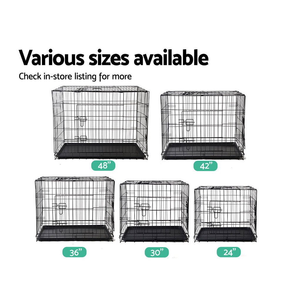 i.Pet 36inch Pet Cage in black, featuring three access doors and a removable tray for easy cleaning.