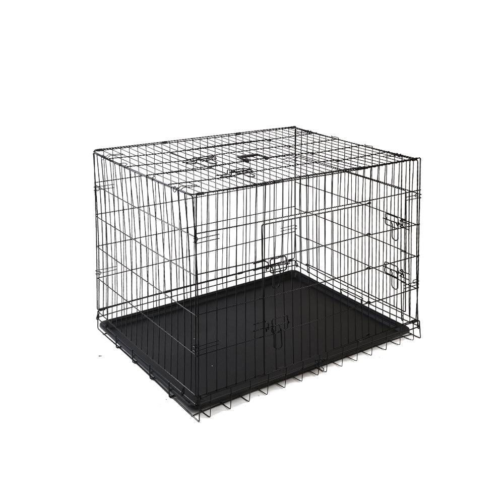 i.Pet 42inch Pet Cage in black, featuring three access doors and a removable tray for easy cleaning.