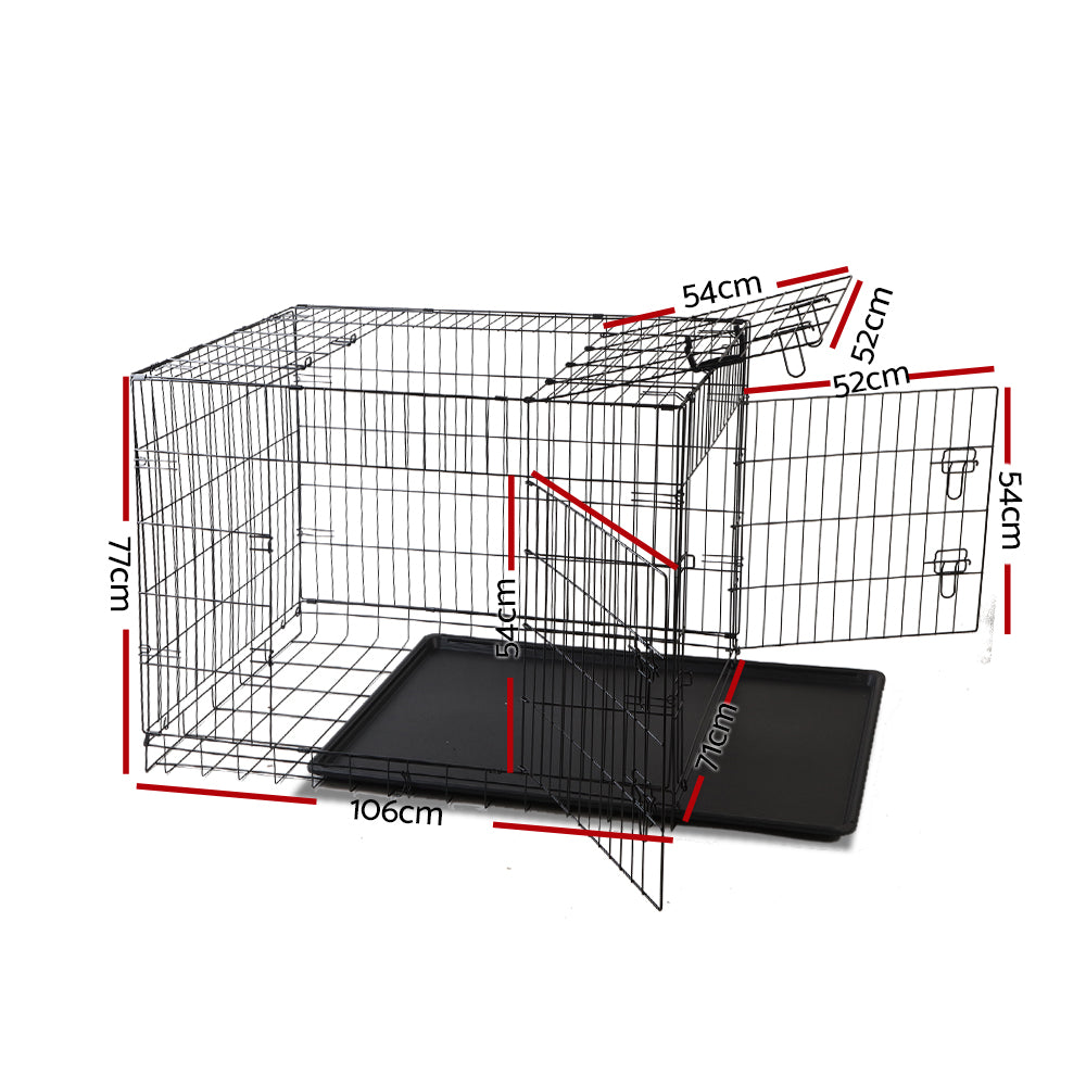 i.Pet 42inch Pet Cage in black, featuring three access doors and a removable tray for easy cleaning.