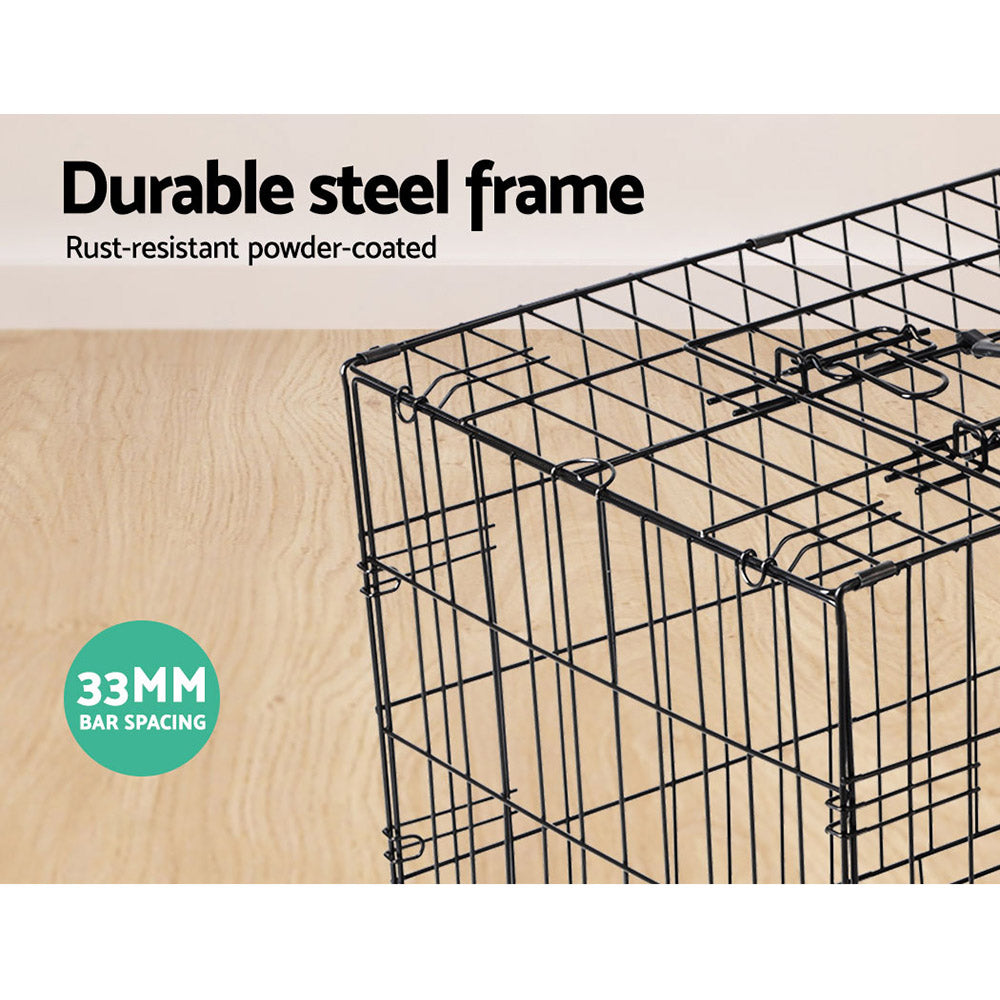 i.Pet 42inch Pet Cage in black, featuring three access doors and a removable tray for easy cleaning.