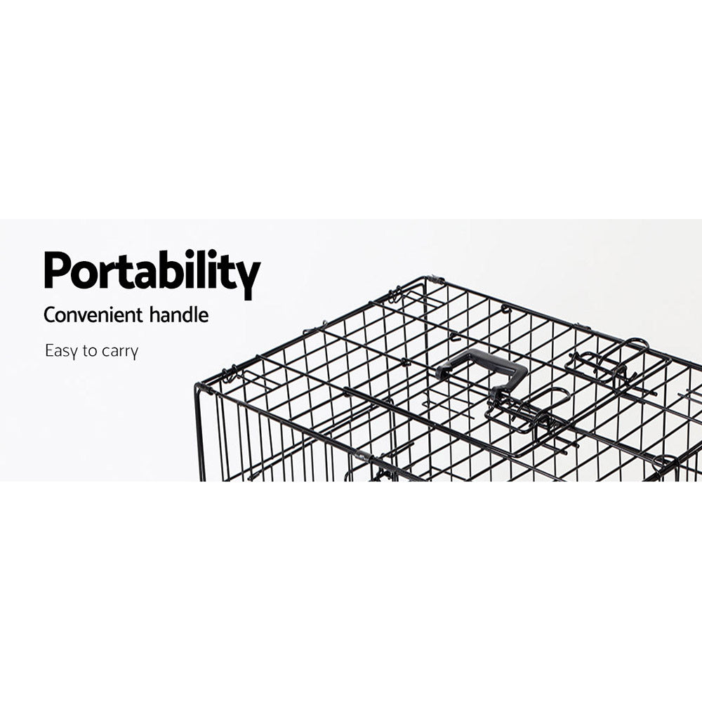 i.Pet 42inch Pet Cage in black, featuring three access doors and a removable tray for easy cleaning.