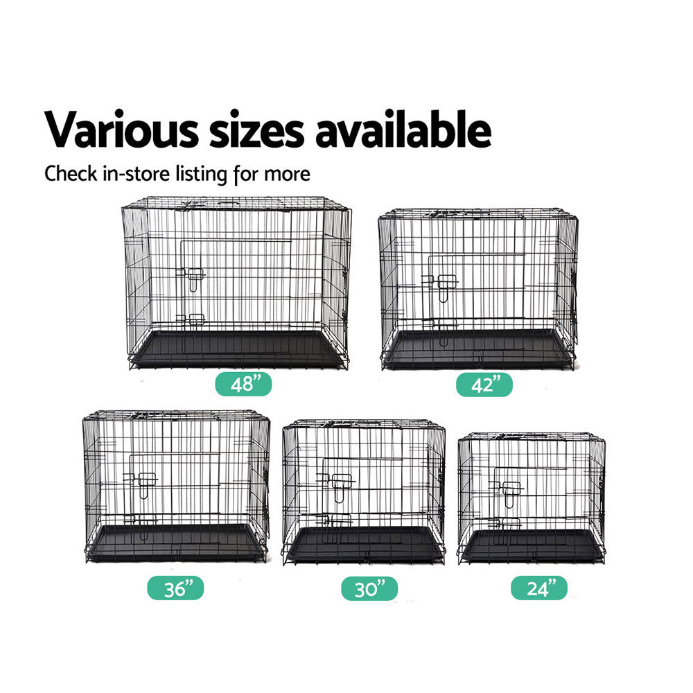 i.Pet 42inch Pet Cage in black, featuring three access doors and a removable tray for easy cleaning.