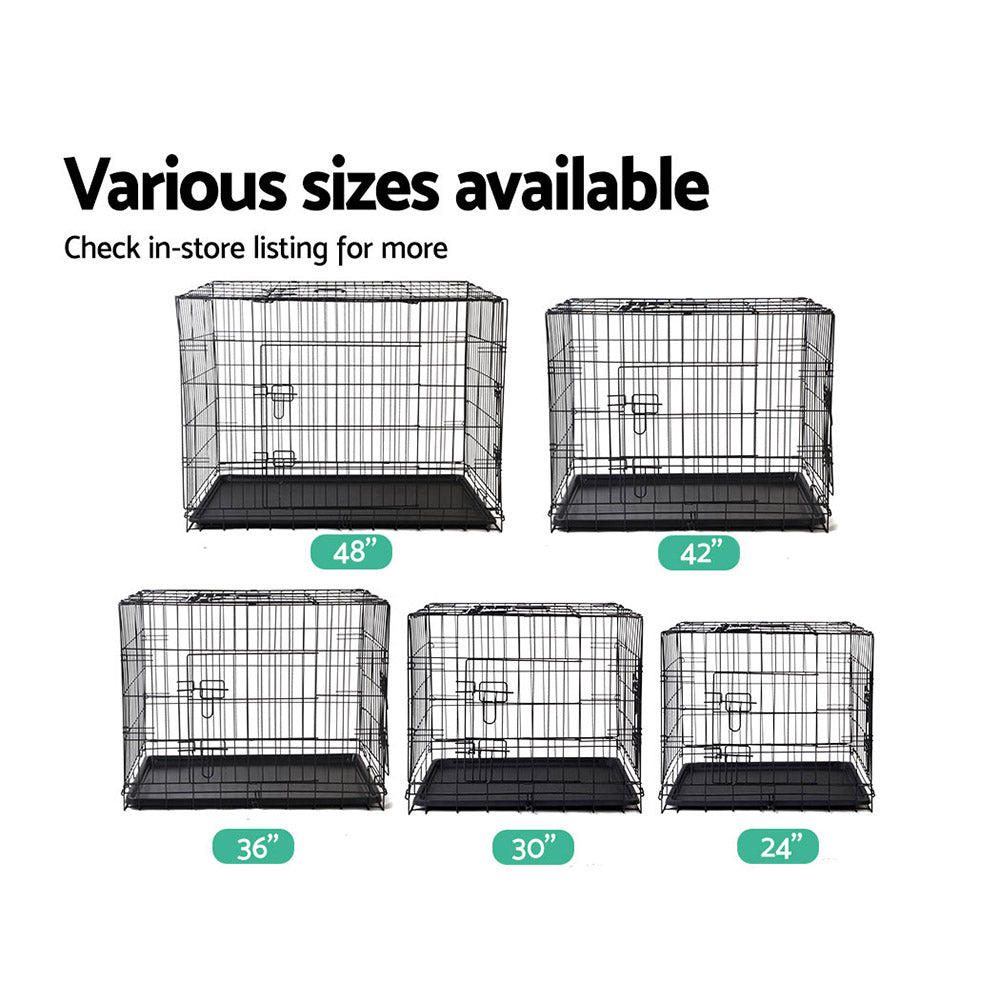 i.Pet 48inch Pet Cage in black, featuring three access doors and a removable tray for easy cleaning.