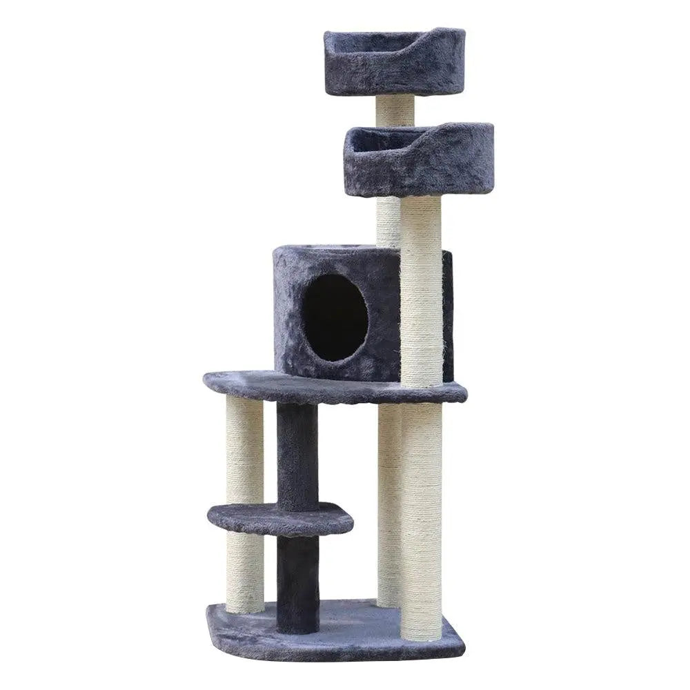 i.Pet Cat Tree 126cm with scratching posts, plush cover, and multi-level design for cats to play and relax.