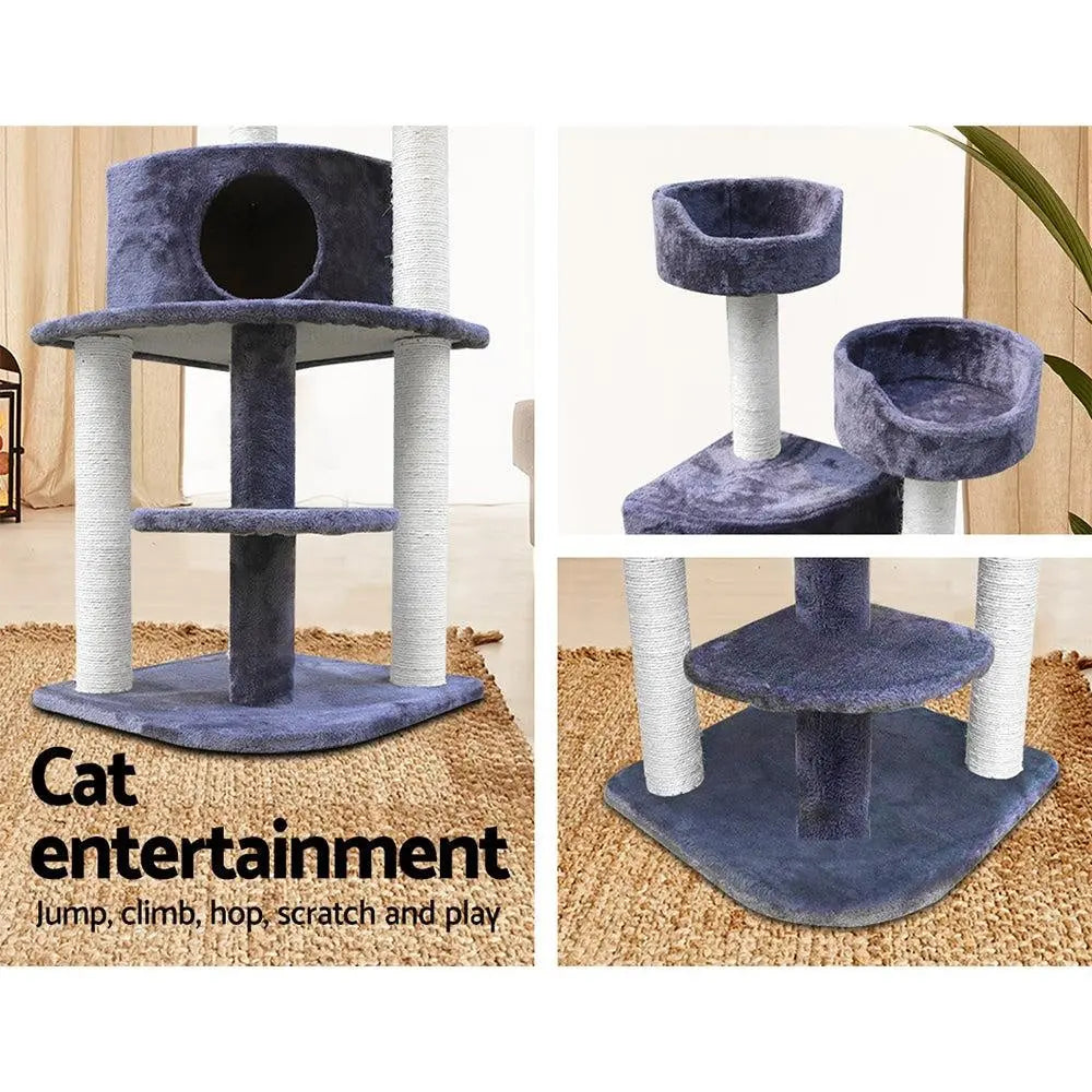 i.Pet Cat Tree 126cm with scratching posts, plush cover, and multi-level design for cats to play and relax.