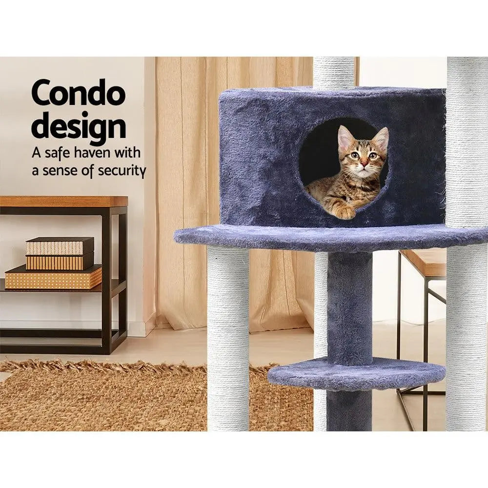 i.Pet Cat Tree 126cm with scratching posts, plush cover, and multi-level design for cats to play and relax.