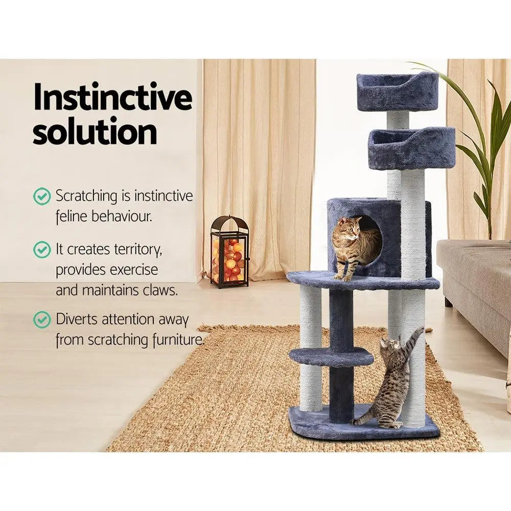 i.Pet Cat Tree 126cm with scratching posts, plush cover, and multi-level design for cats to play and relax.