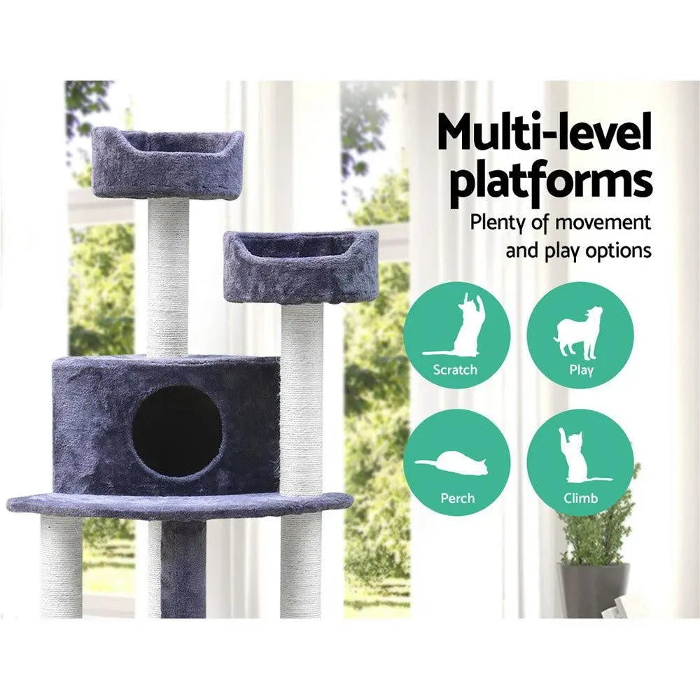 i.Pet Cat Tree 126cm with scratching posts, plush cover, and multi-level design for cats to play and relax.