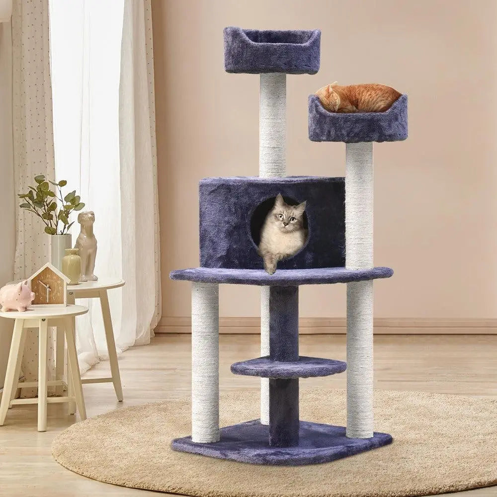 i.Pet Cat Tree 126cm with scratching posts, plush cover, and multi-level design for cats to play and relax.