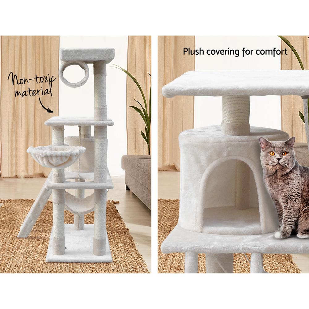 i.Pet Cat Tree 141cm with scratching posts, plush cover, and multi-level design for cats to play and relax.