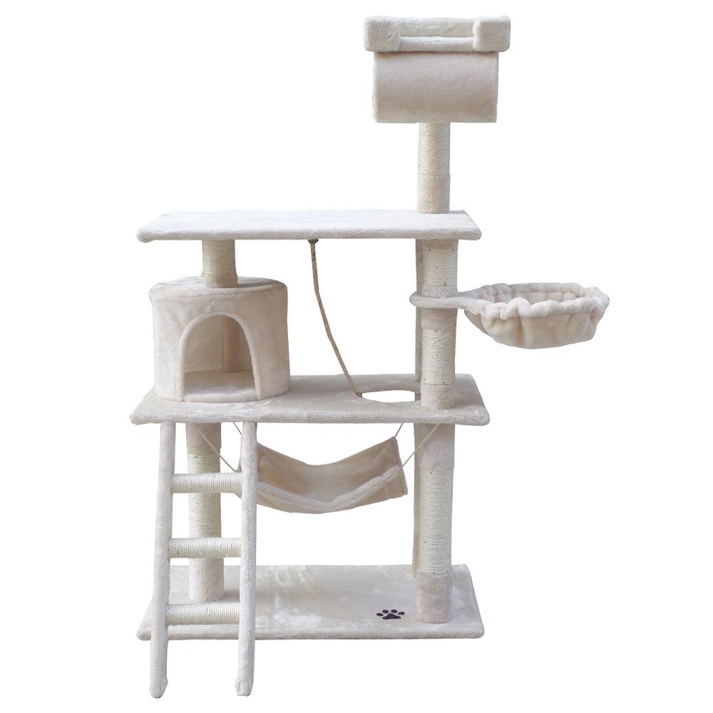 i.Pet Cat Tree 141cm with scratching posts, plush cover, and multi-level design for cats to play and relax.