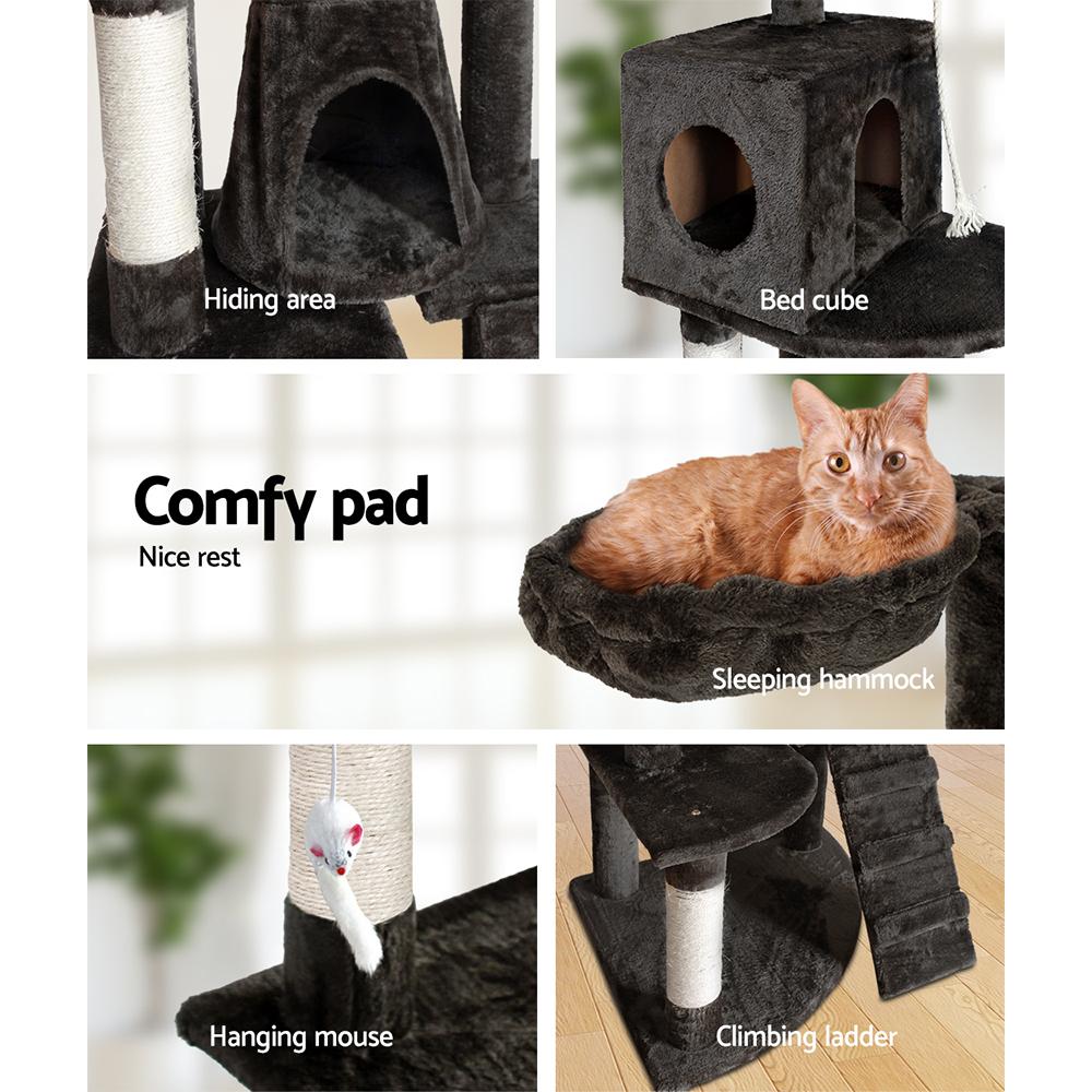 A tall 193cm i.Pet Cat Tree featuring multiple levels, sisal scratching posts, a plush surface, and hanging toys, perfect for feline play and relaxation.