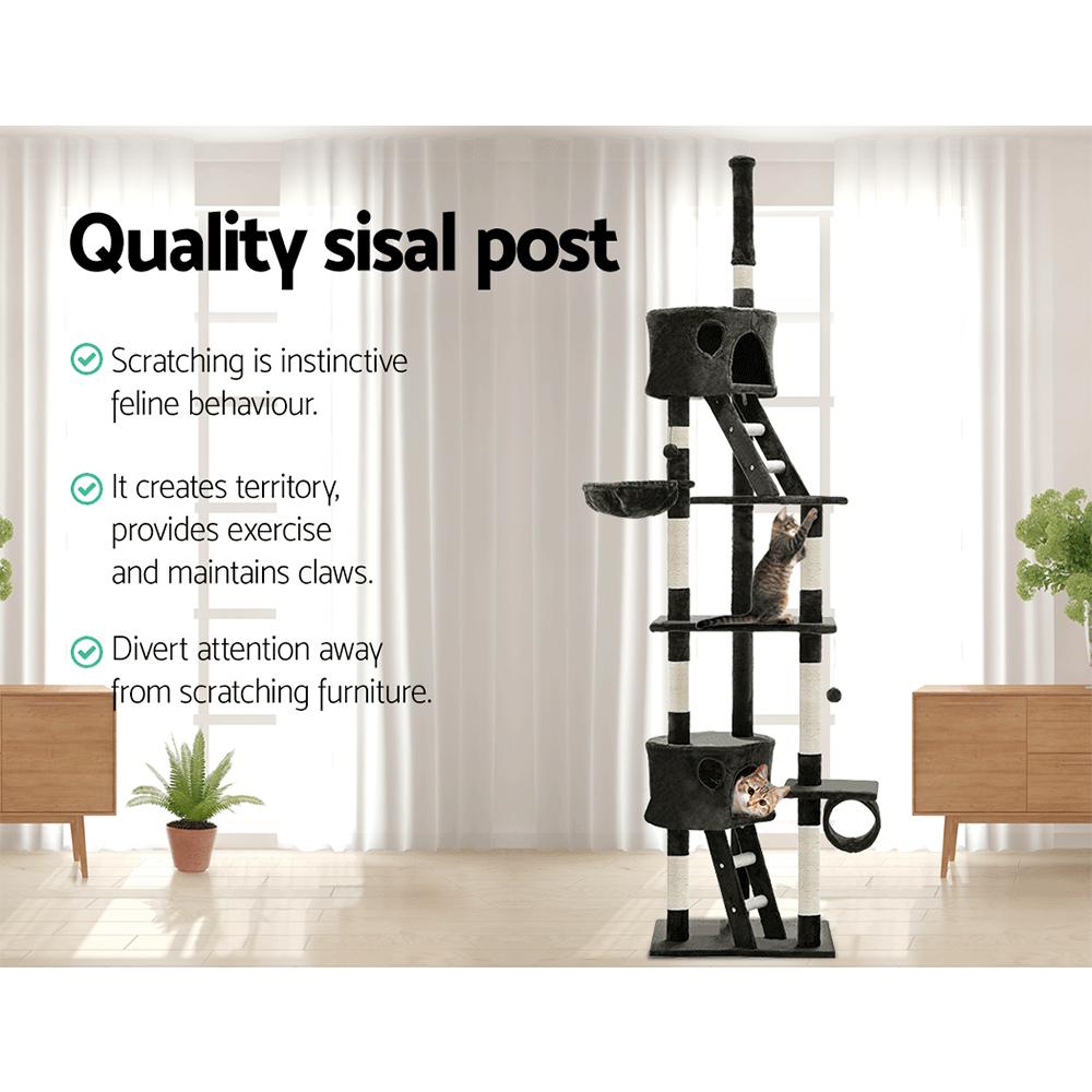 A tall i.Pet Cat Tree with multiple levels, sisal scratching posts, and plush surfaces, designed for cats to play and relax.