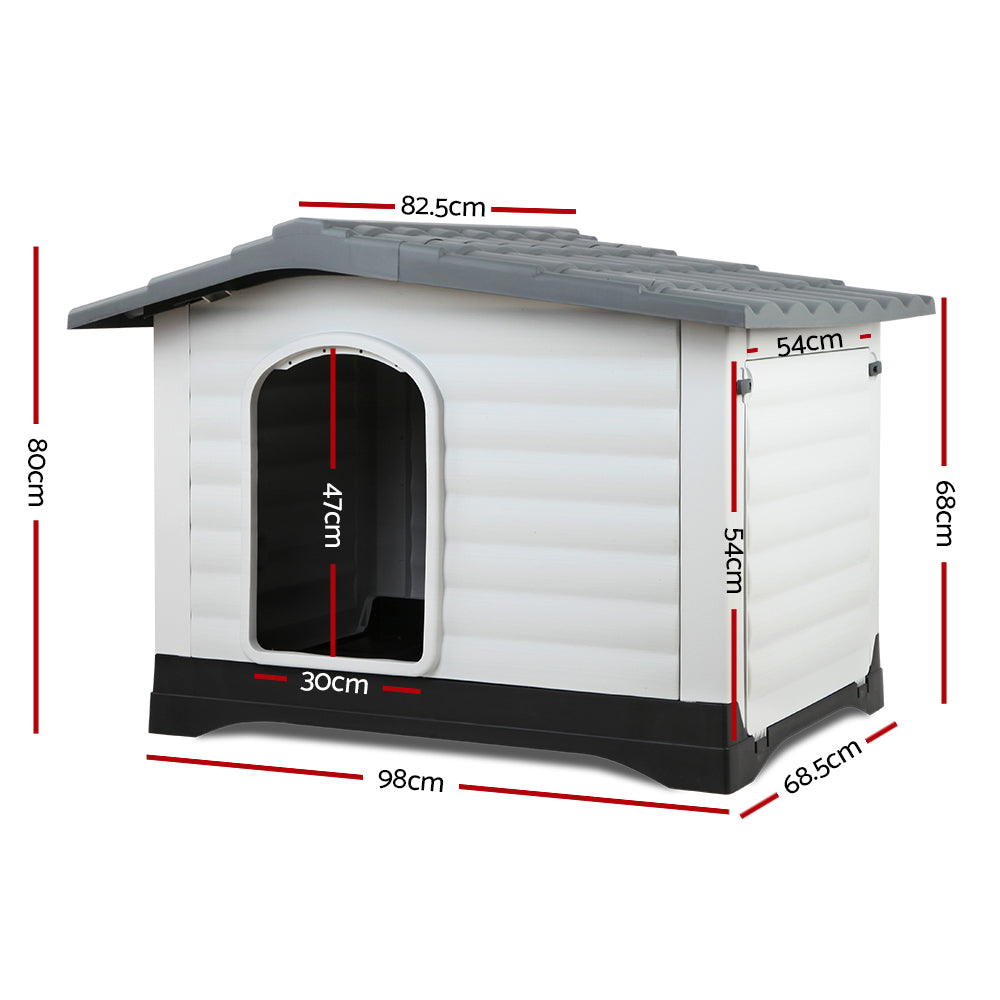 i.Pet Extra Extra Large Pet Kennel in grey, featuring a spacious design, corrugated roof, and elevated base for comfort and hygiene.