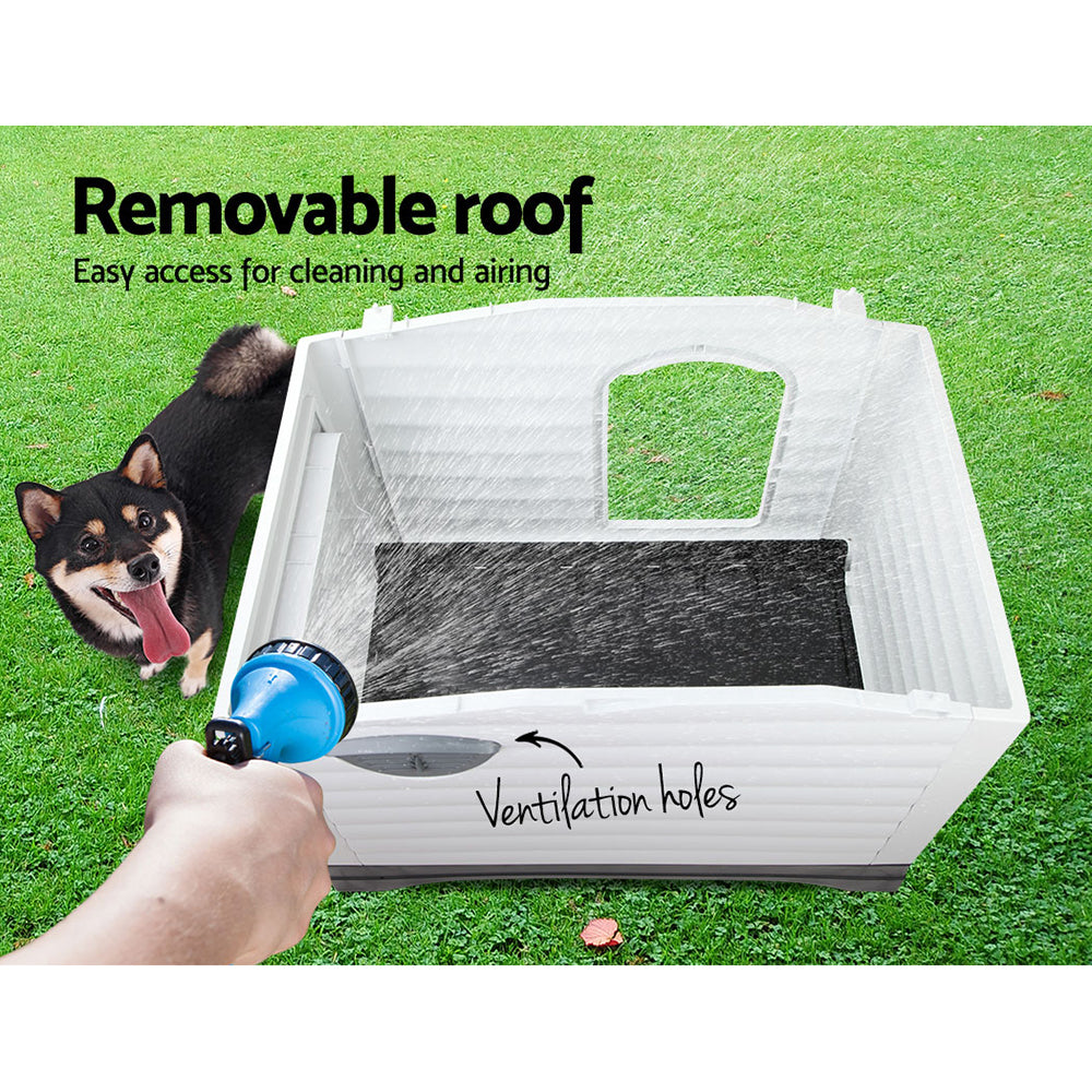 i.Pet Extra Extra Large Pet Kennel in grey, featuring a spacious design, corrugated roof, and elevated base for comfort and hygiene.