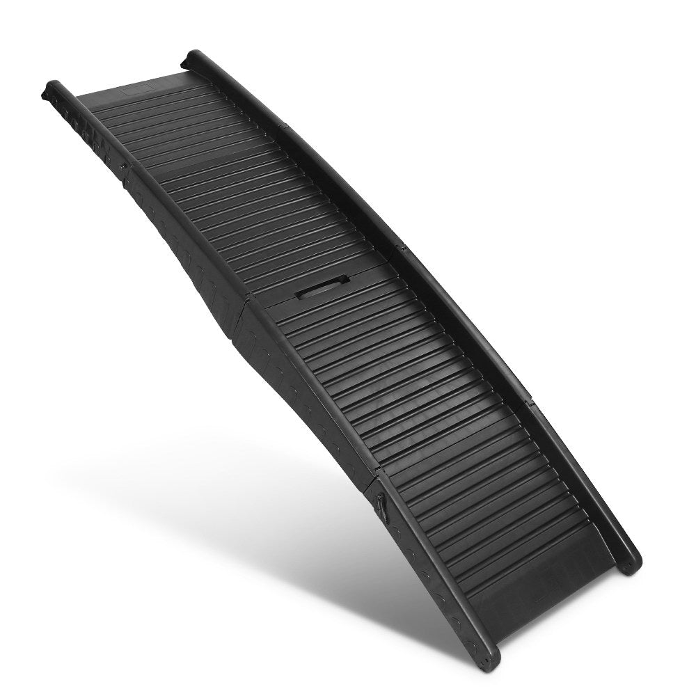 i.Pet Portable Folding Pet Ramp for Cars in black, showcasing its durable plastic construction and slip-resistant surface.