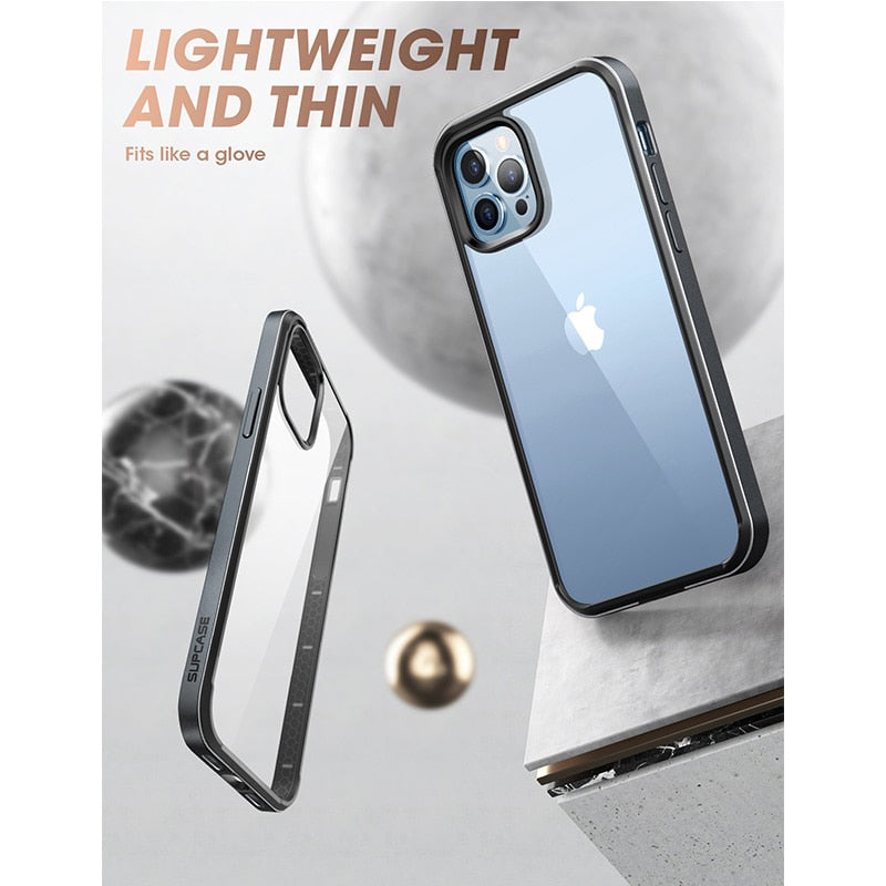 UB Edge Slim Frame Clear Case for iPhone 13 Pro, showcasing its transparent back and TPU bumper design.