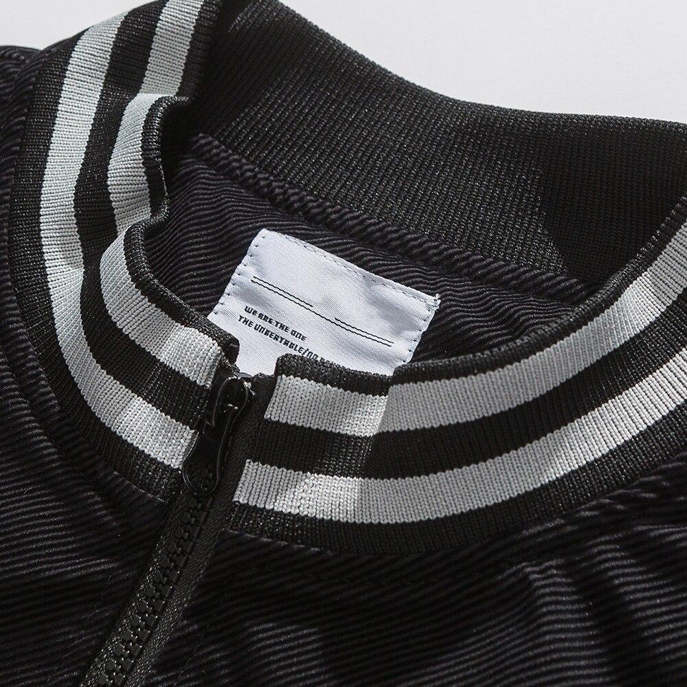 Men's reflective strip patchwork jacket with embroidery and zipper closure, perfect for autumn streetwear.