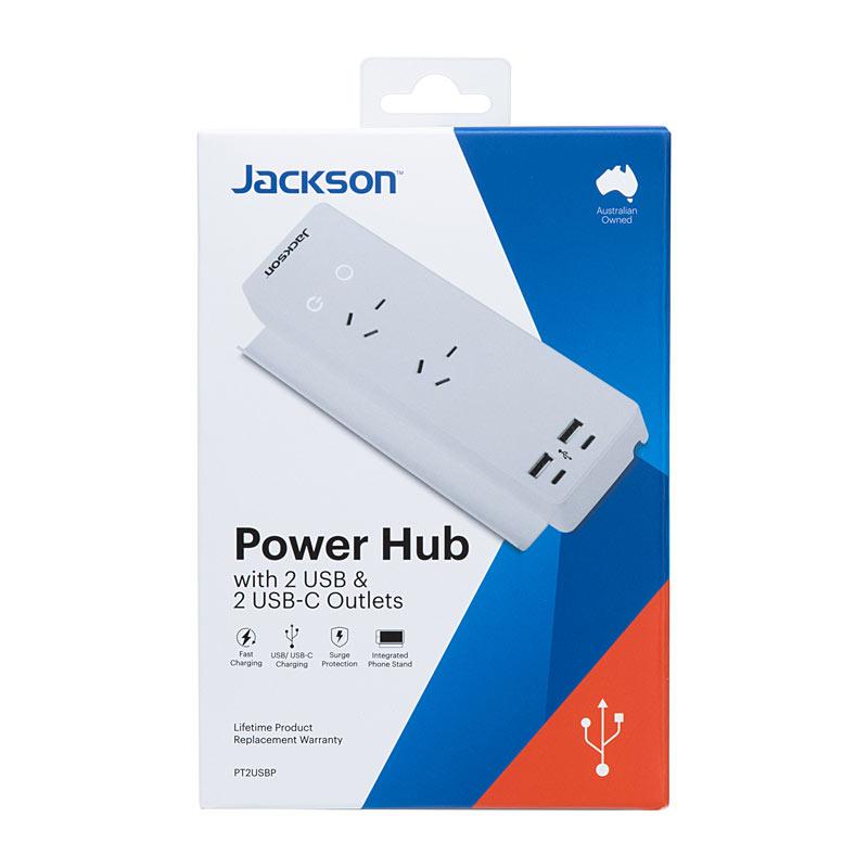 JACKSON 2 Way USB Power Hub with dual ports for charging multiple devices.