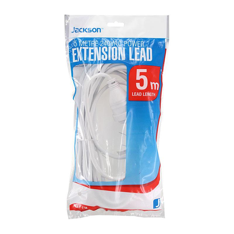 JACKSON Ext Lead 5m in white color, showcasing its durable design and length for outdoor use.