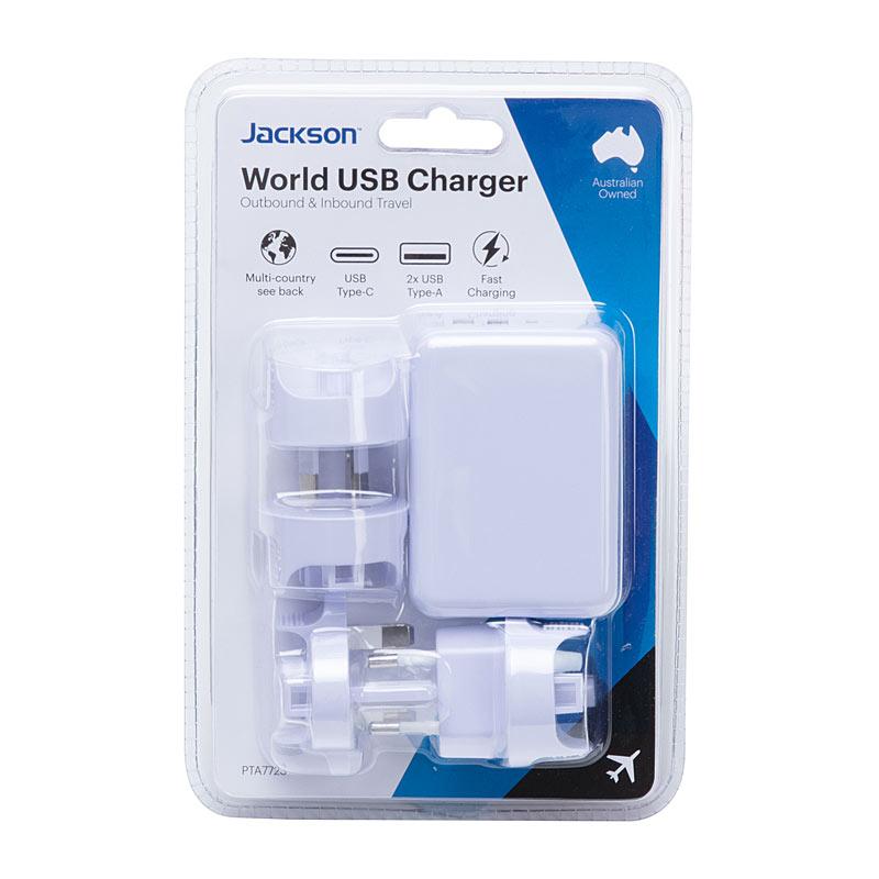 JACKSON Worldwide USB Charger with multiple ports for fast charging devices.