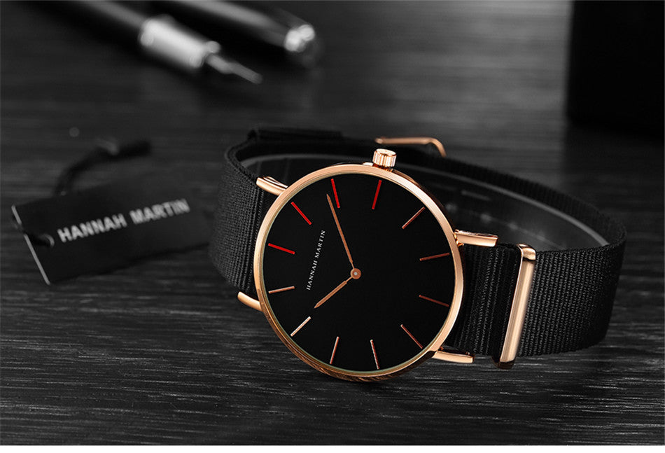 Japan Quartz Movement Men Waterproof Wrist Watch with nylon band and alloy case, showcasing a sleek ultra-thin design.