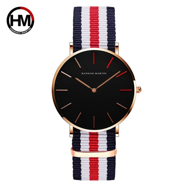 Japan Quartz Movement Men Waterproof Wrist Watch with nylon band and alloy case, showcasing a sleek ultra-thin design.