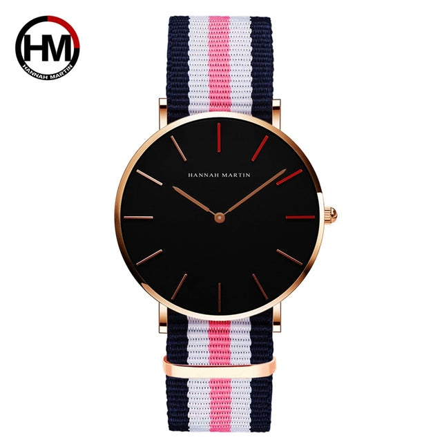 Japan Quartz Movement Men Waterproof Wrist Watch with nylon band and alloy case, showcasing a sleek ultra-thin design.