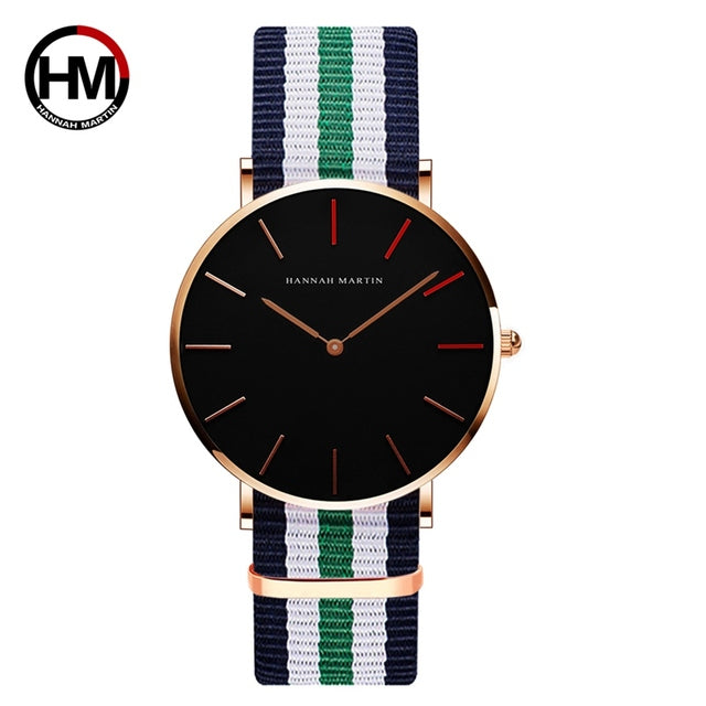 Japan Quartz Movement Men Waterproof Wrist Watch with nylon band and alloy case, showcasing a sleek ultra-thin design.