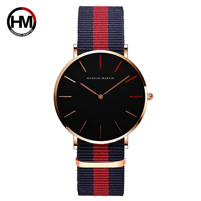 Japan Quartz Movement Men Waterproof Wrist Watch with nylon band and alloy case, showcasing a sleek ultra-thin design.