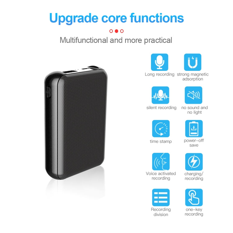 JNN Q75 Magnetic Power Bank Smart Voice Recorder in black, showcasing its sleek design and compact size.