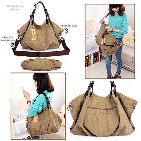 Stylish Journey Canvas Handbag in multiple colors with adjustable strap and organized pockets.