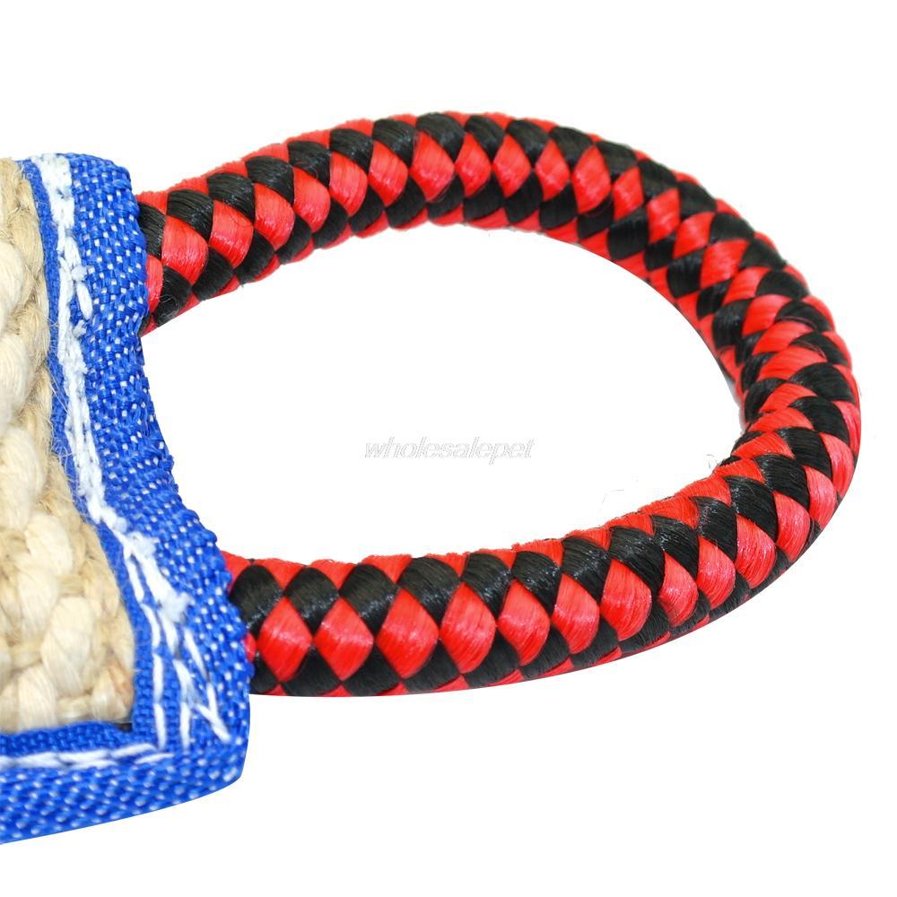 Jute Dog Tug Bite Toy featuring two handles, designed for medium to large dogs, ideal for training and interactive play.