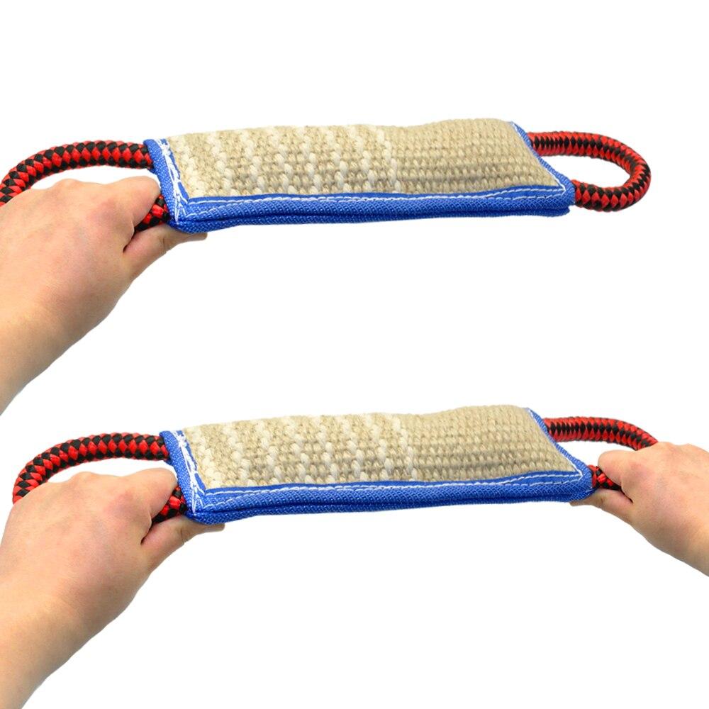 Jute Dog Tug Bite Toy featuring two handles, designed for medium to large dogs, ideal for training and interactive play.