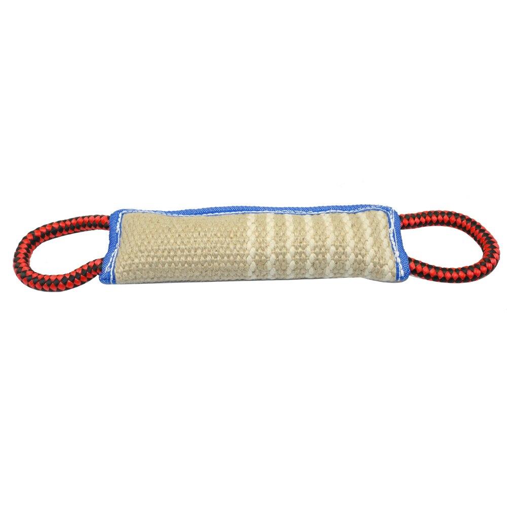 Jute Dog Tug Bite Toy featuring two handles, designed for medium to large dogs, ideal for training and interactive play.