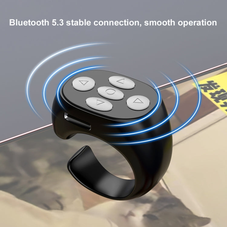 JX-05 Bluetooth Remote Control Smart Ring, ergonomically designed for comfortable use, featuring five buttons for mobile control.