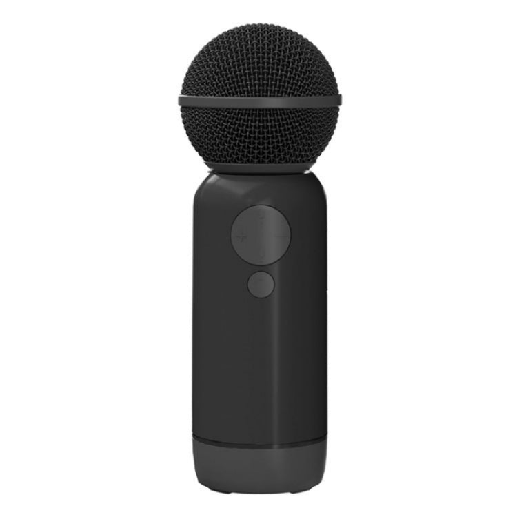 K1 Handheld Bluetooth Microphone in black and silver, showcasing its sleek design and portable features.