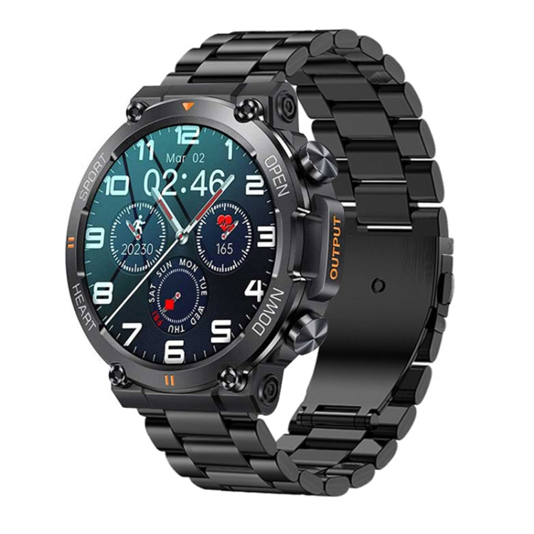 K56 Pro Smart Steel Strap Wristband with 1.39 inch display, showcasing health monitoring features and Bluetooth connectivity.