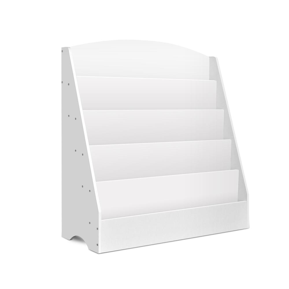 Keezi 5 Tiers Kids Bookshelf in white, featuring five shelves and rounded edges for child safety.